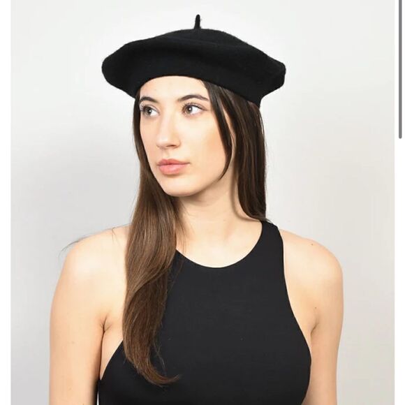 Lack of colour black wool beret - Picture 2 of 8